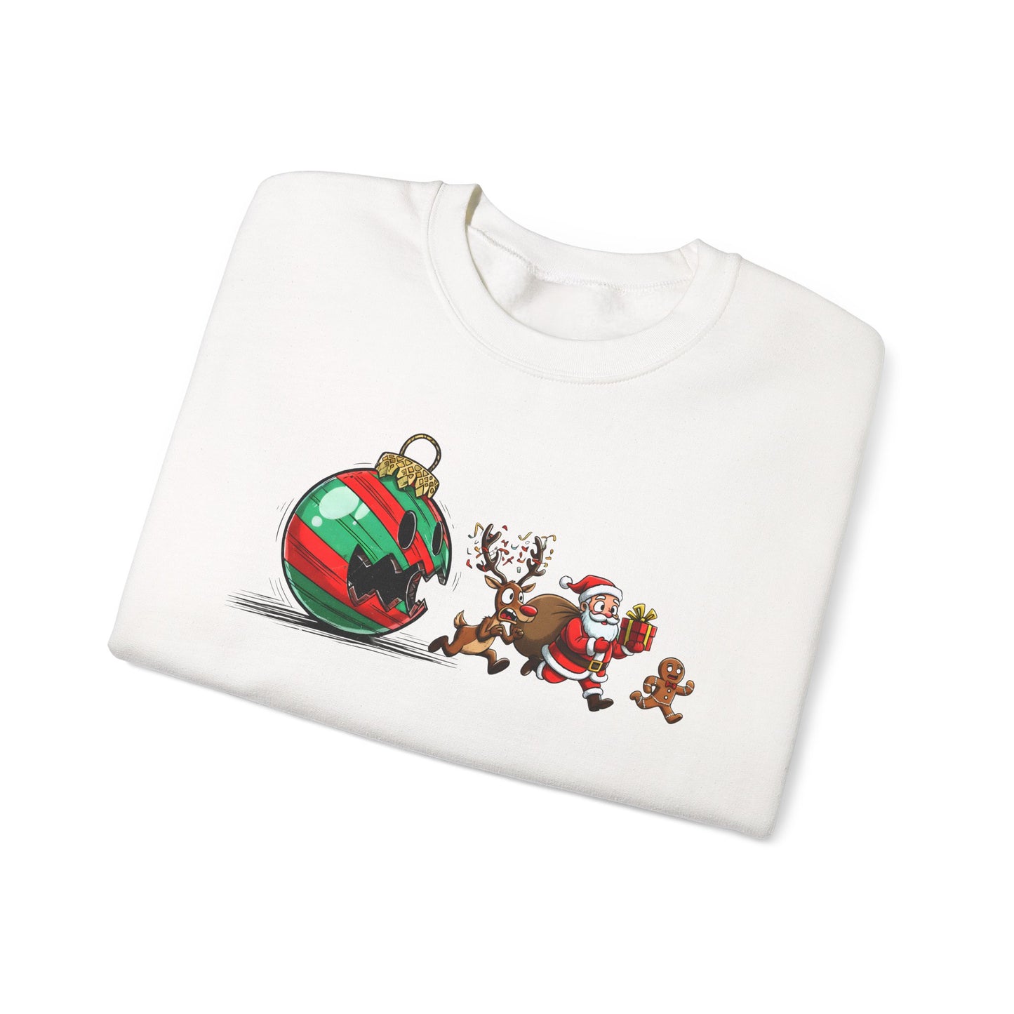 🎄🎅 Santa’s Great Ornament Escape Sweatshirt – Funny Christmas Crewneck for Holiday Laughs