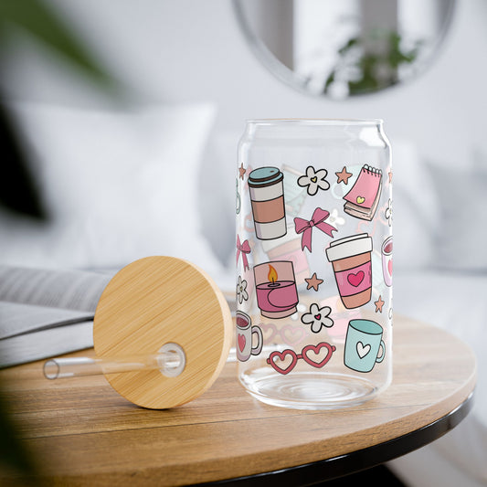 ☕💖 Cozy Café Vibes Sipper Glass – 16oz of Pastel Bliss with Every Sip 🌟
