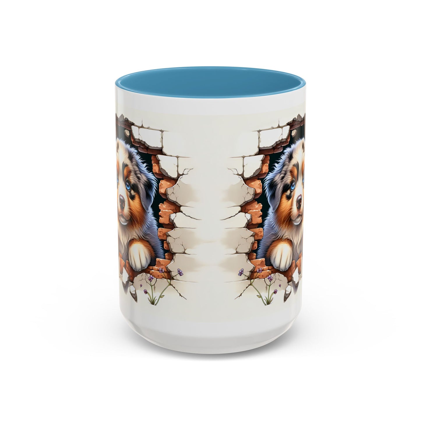 🐾☕ Australian Shepherd Puppy Peek Accent Mug – Blue-Eyed Beauty Dog Lover Gift ✨💙