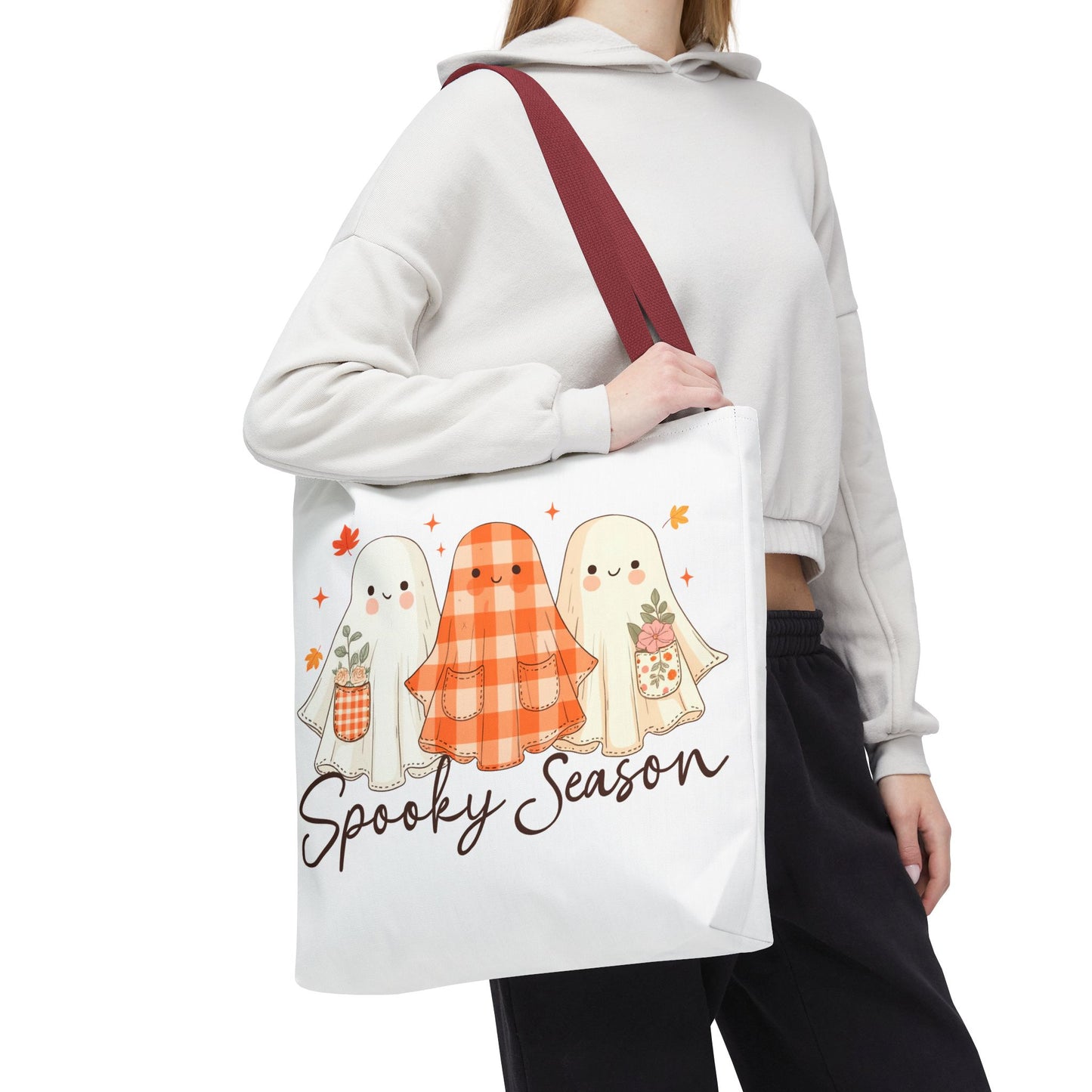 👻 Spooky Season Ghost Friends Tote Bag – Cozy Fall Vibes with a Cute Twist 🍂👜