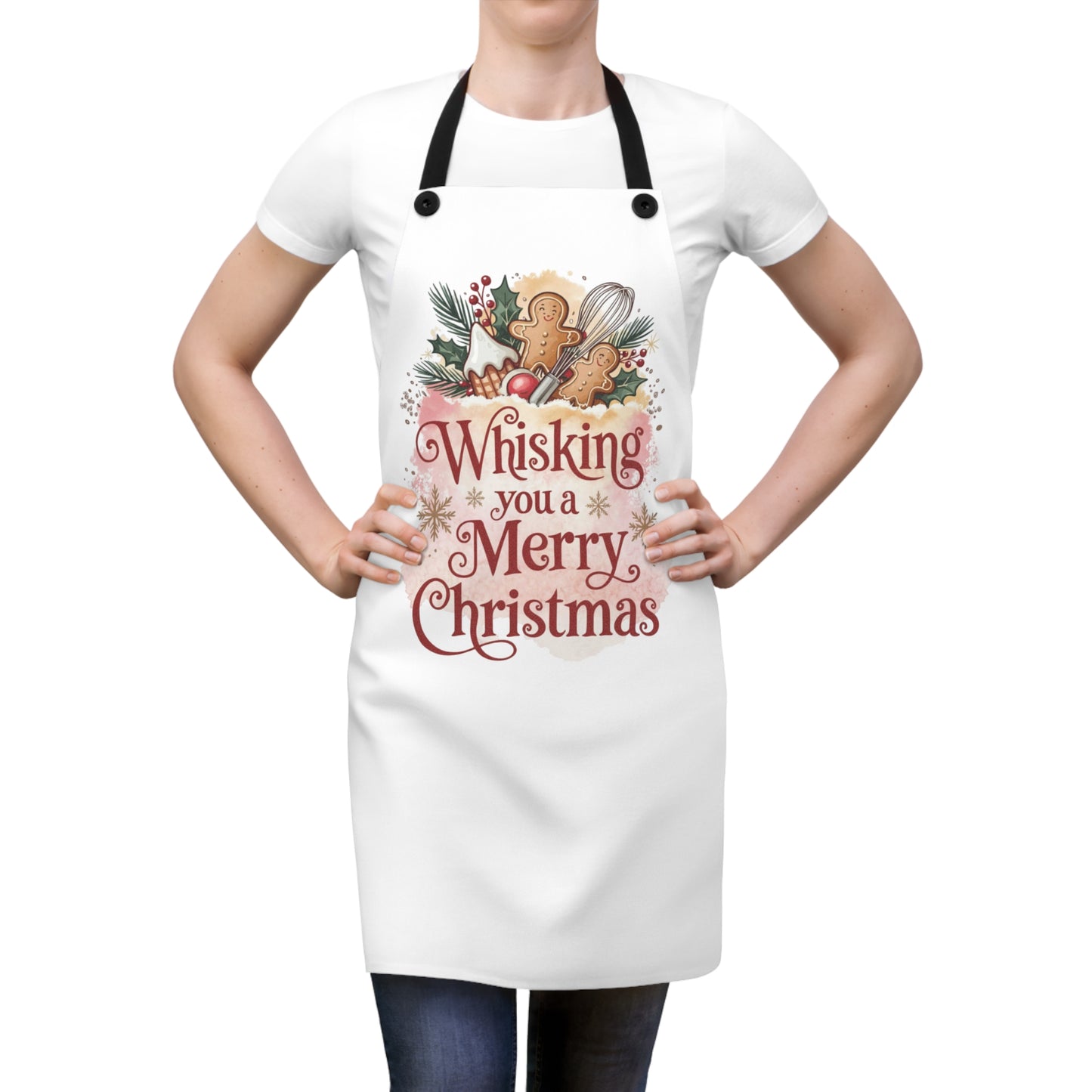 🎄🥄 “Whisking You a Merry Christmas” Holiday Baking Apron – Gingerbread, Whisks & Warm Kitchen Joy