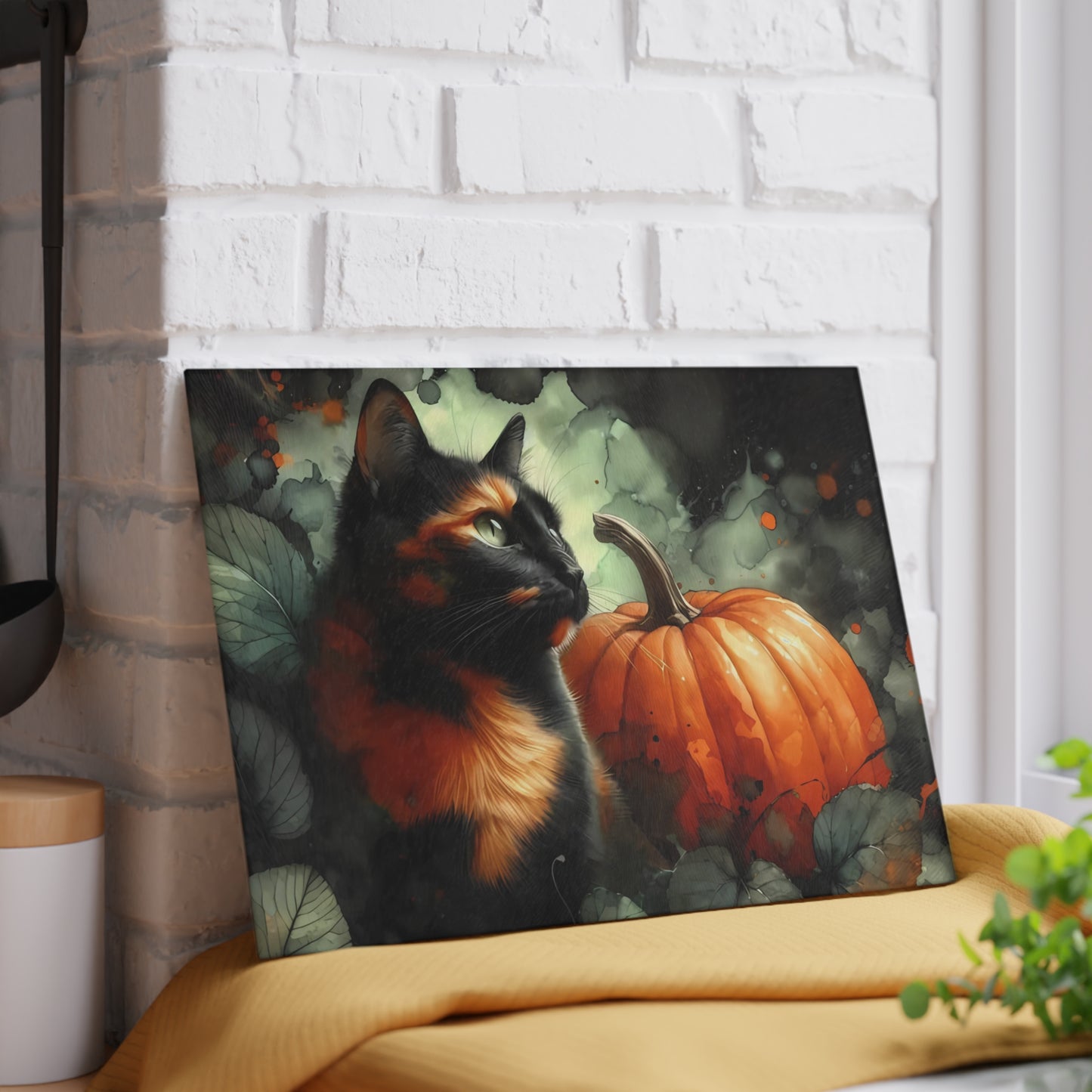 🖤🎃 Spooky Black Cat & Pumpkin Cutting Board – Haunted Elegance for Your Kitchen 🎃🖤