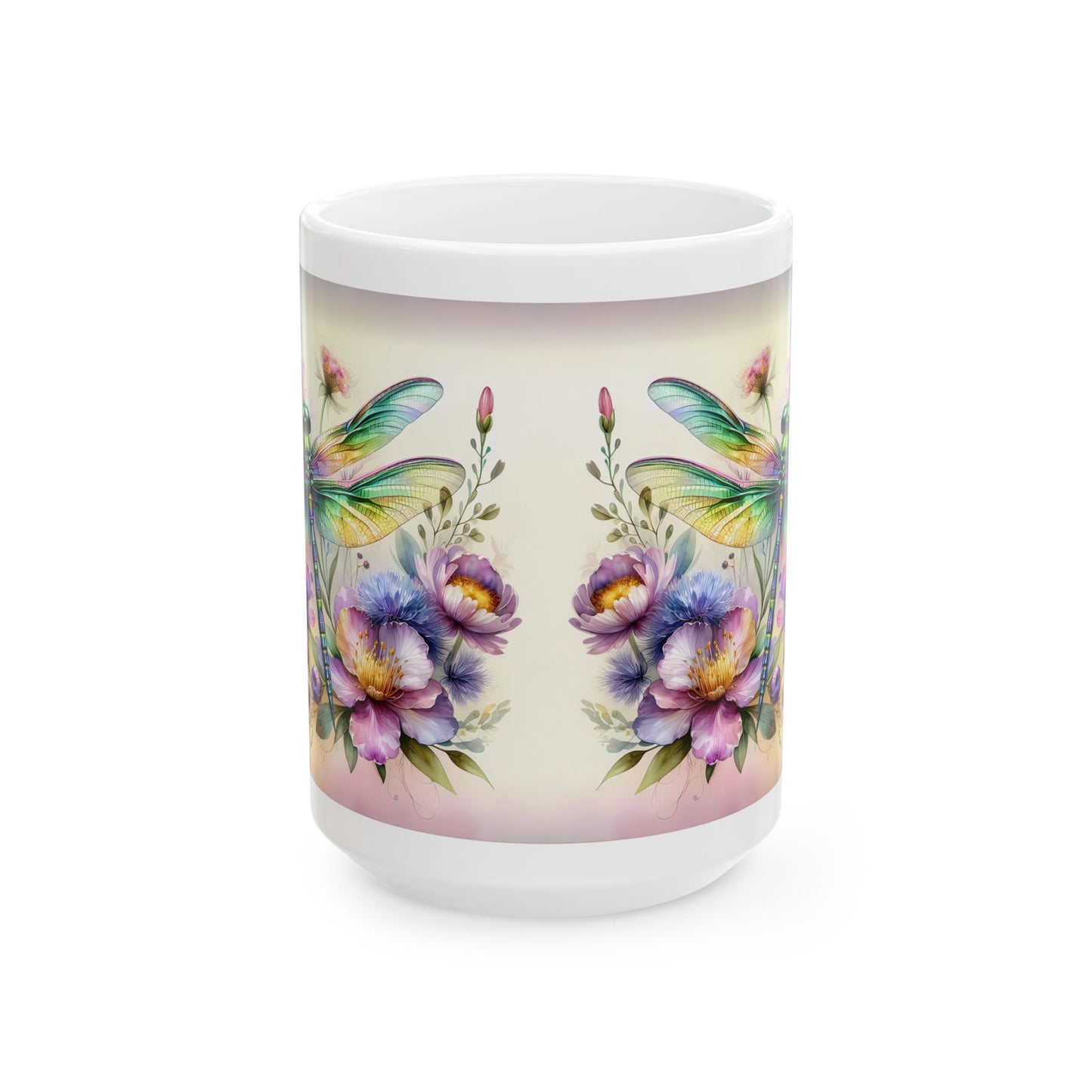 Libélula arcoíris y jardín de flores silvestres: envoltorio floral para tazas para amantes de la naturaleza ☕