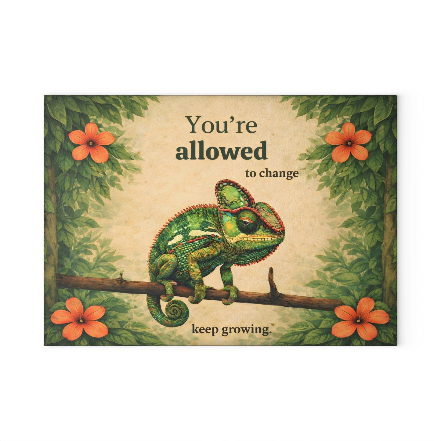 You’re Allowed to Change Glass Cutting Board – Inspirational Chameleon Garden Art Kitchen Decor