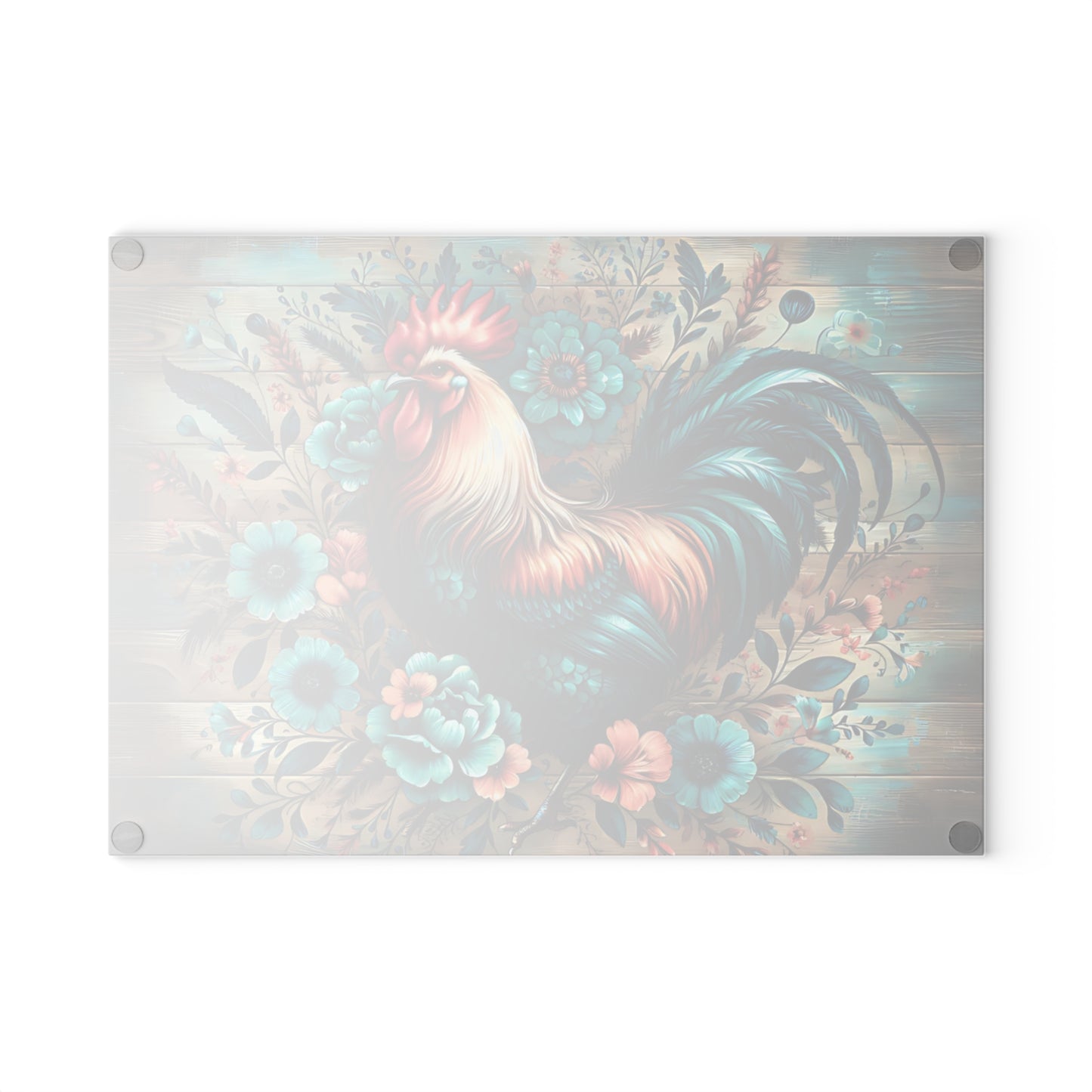 🐓 Rustic Rooster & Teal Floral Cutting Board – Farmhouse Country Kitchen Décor