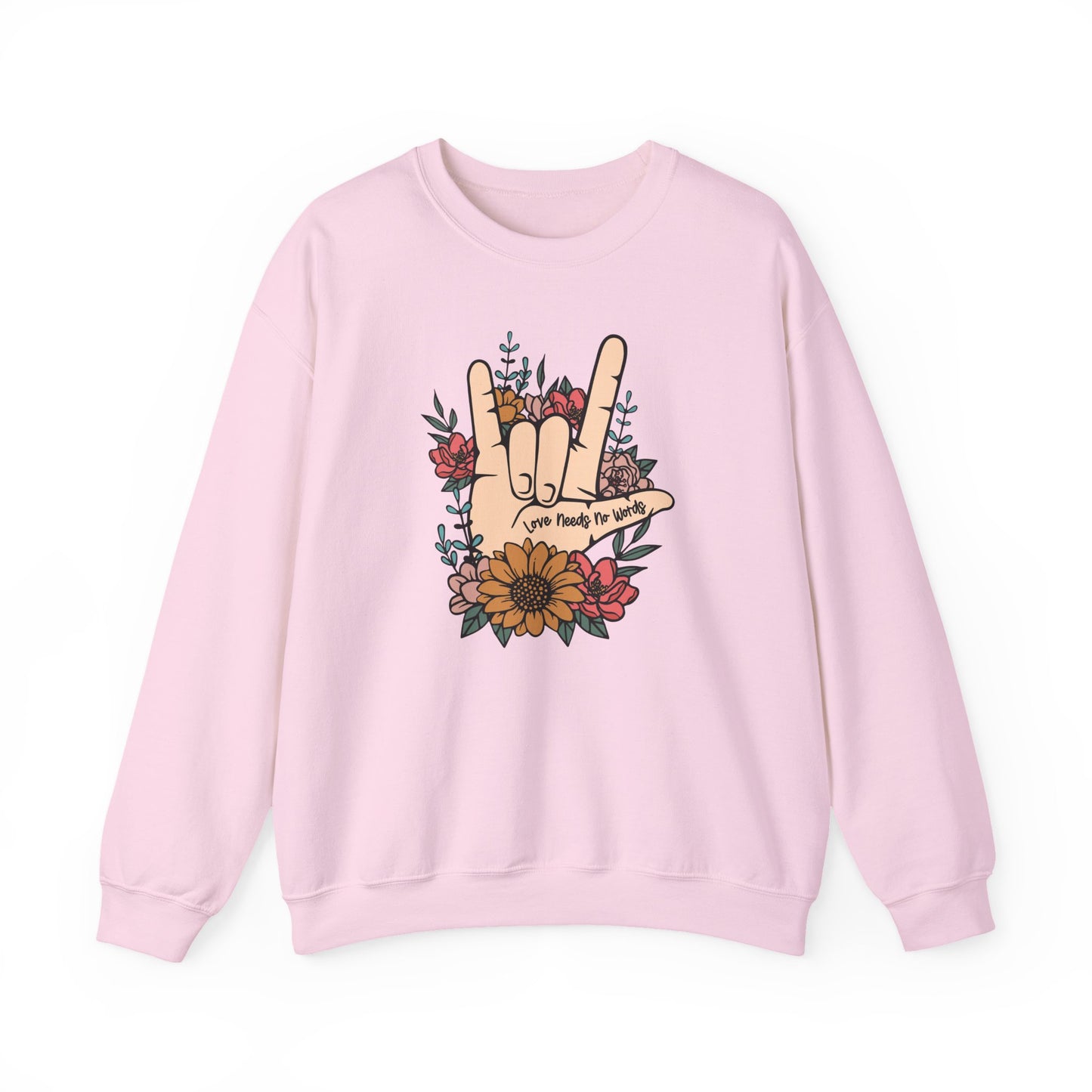 🎄🤟 Love Needs No Words Christmas Sweatshirt – ASL Holiday Floral Design for Meaningful Gifts 🌸🎁