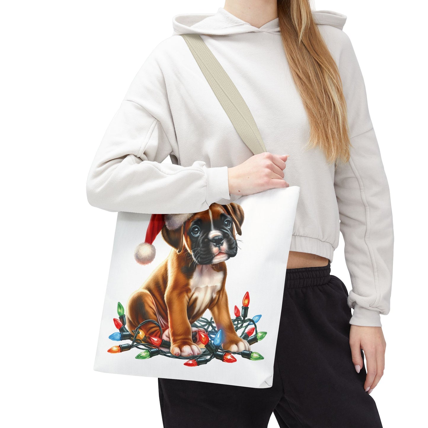 👜 Boxer Christmas Lights Tote Bag – Festive Charm for Dog Lovers 🎄