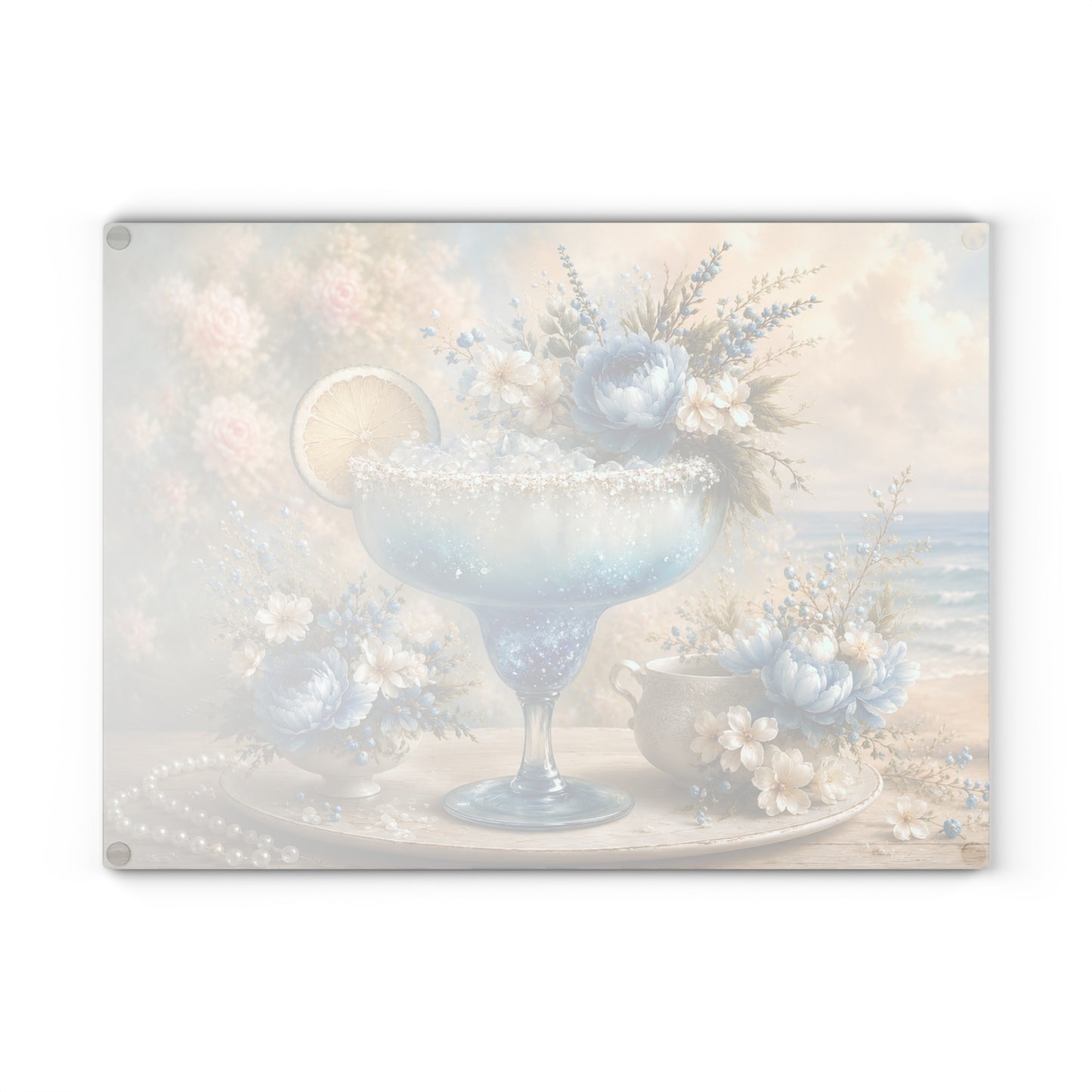 Blue Coastal Margarita Tempered Glass Cutting Board