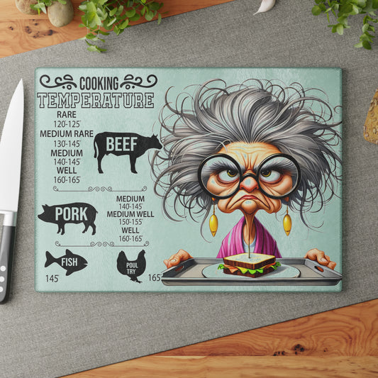 Guía de temperatura de cocina de la abuela gruñona Tabla de cortar: un artículo esencial de cocina divertido
