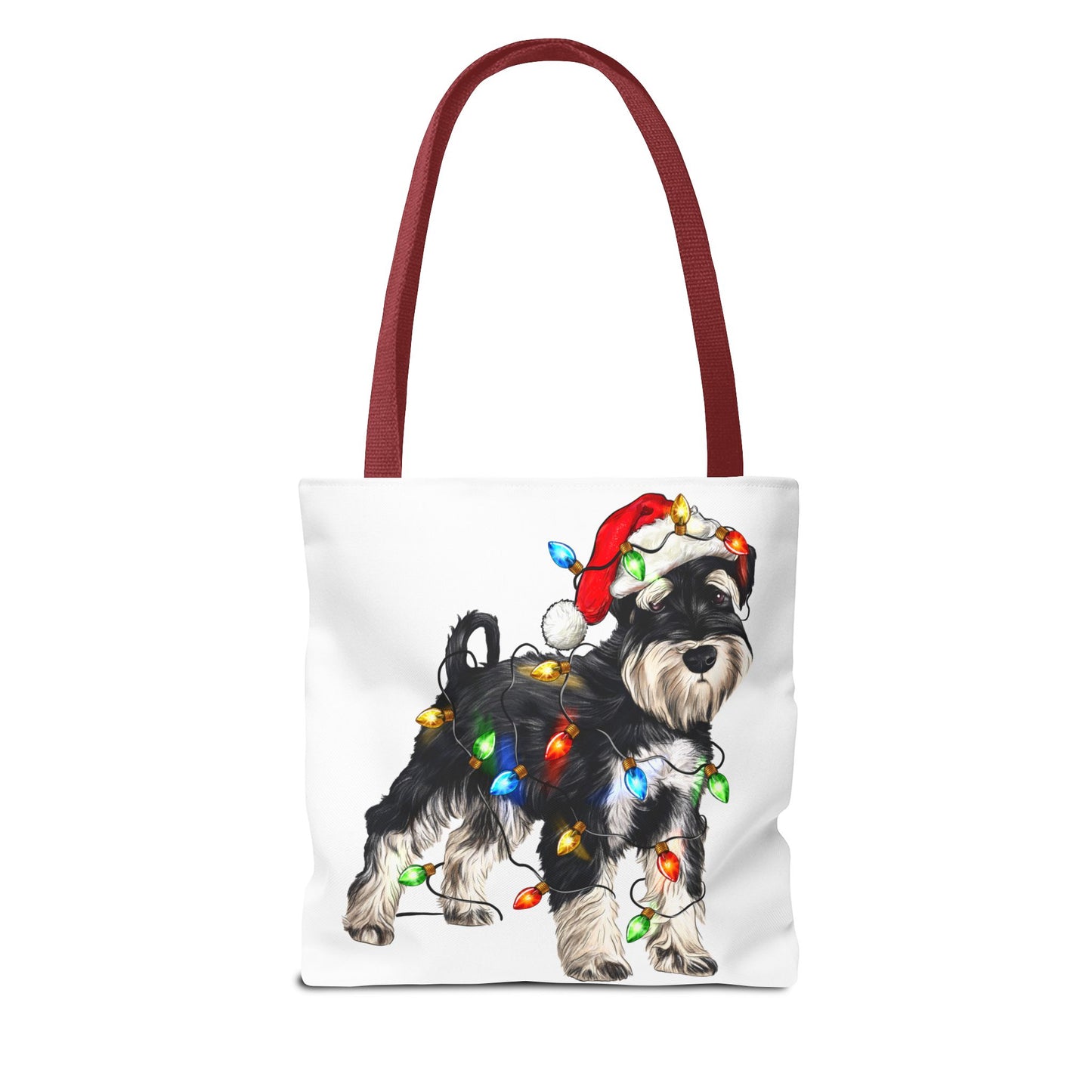 🎄 I Love My Schnauzer Tote Bag – Christmas Lights & Holiday Woofs 🐾