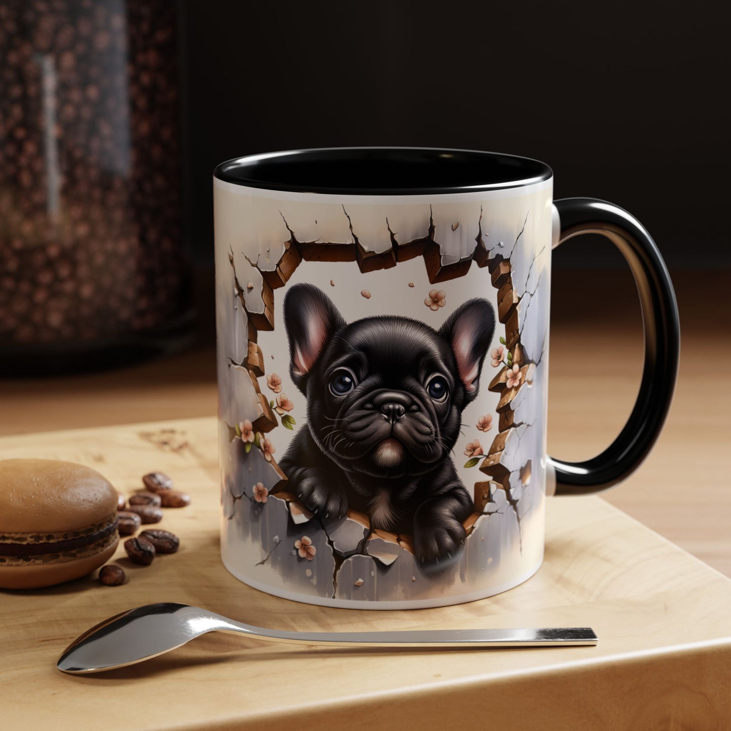 🐾☕ Black French Bulldog Puppy Accent Mug – Cute Breakthrough Pup Design ✨