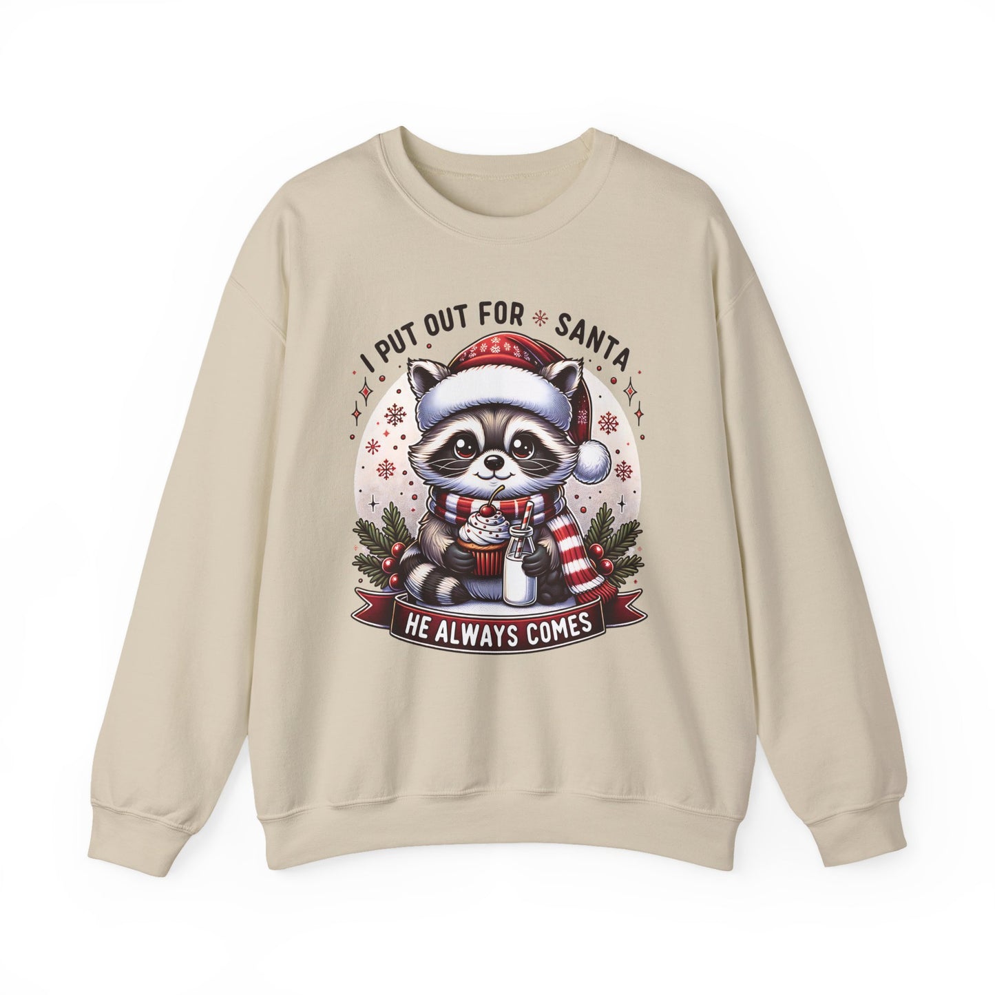 🎄🦝 “Naughty Raccoon Cocoa” Christmas Crewneck – Cute, Cozy & A Little Cheeky