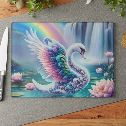 Tabla de cortar de vidrio con forma de cisne: elegante decoración de cocina | Tabla de servir de vidrio templado con un elegante diseño de pájaro
