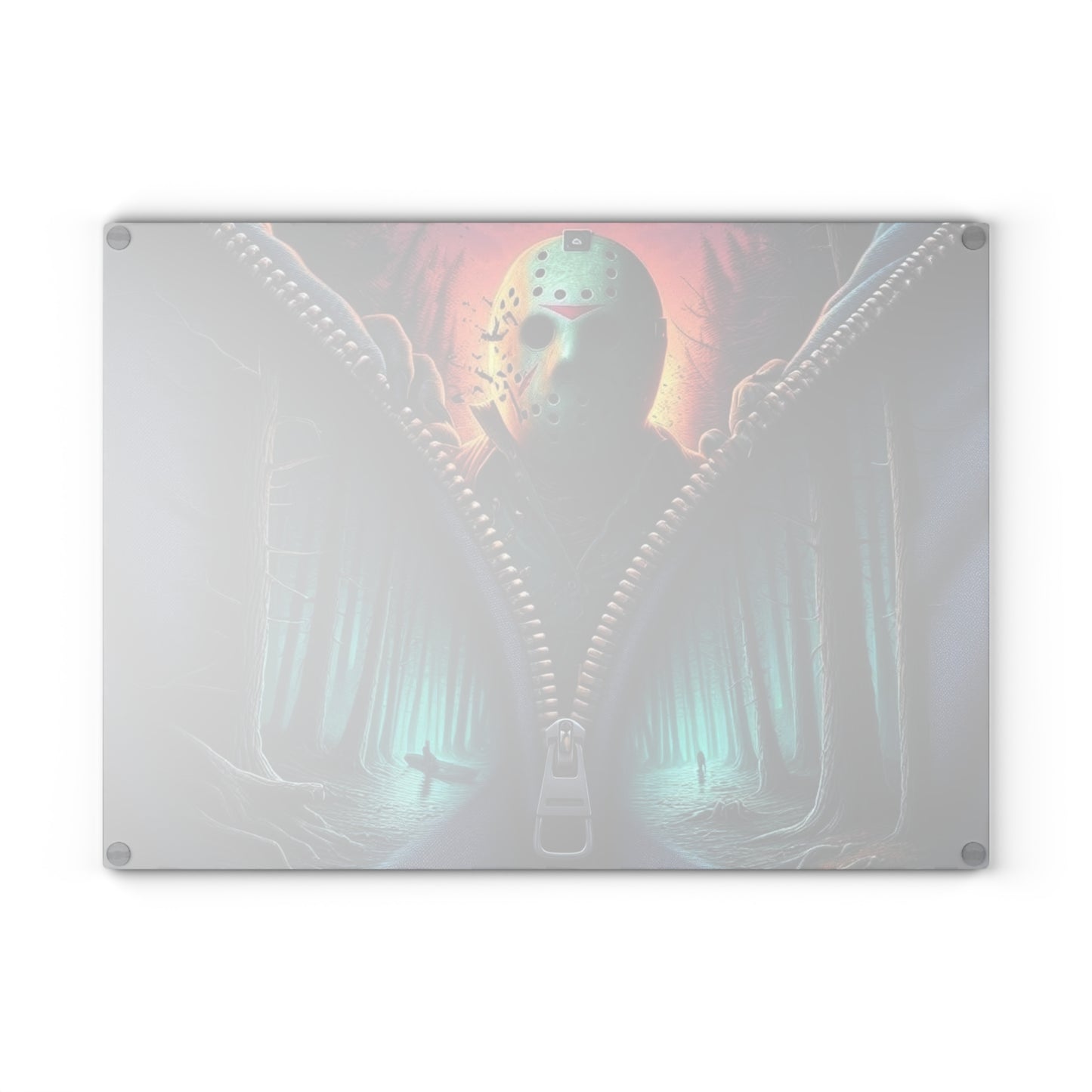 🪓 Masked Forest Horror Cutting Board – Slice Into Style with Creepy Vibes