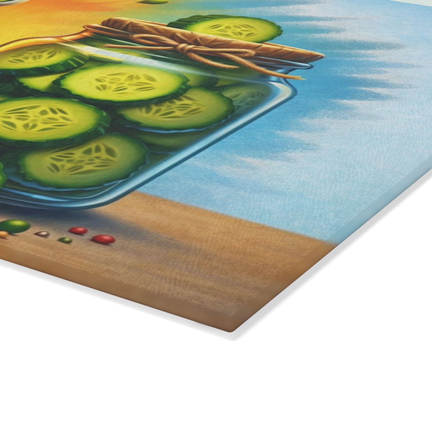 Pickled Shock Glass Cutting Board – Funny Pickle Kitchen Art with Surprised Expression