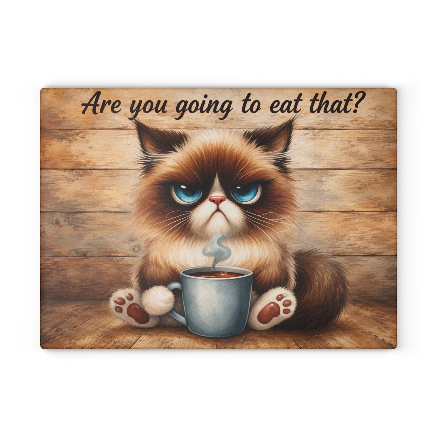 Funny Moody Kitty Glass Cutting Board – Rustic Farmhouse Cat Kitchen Décor