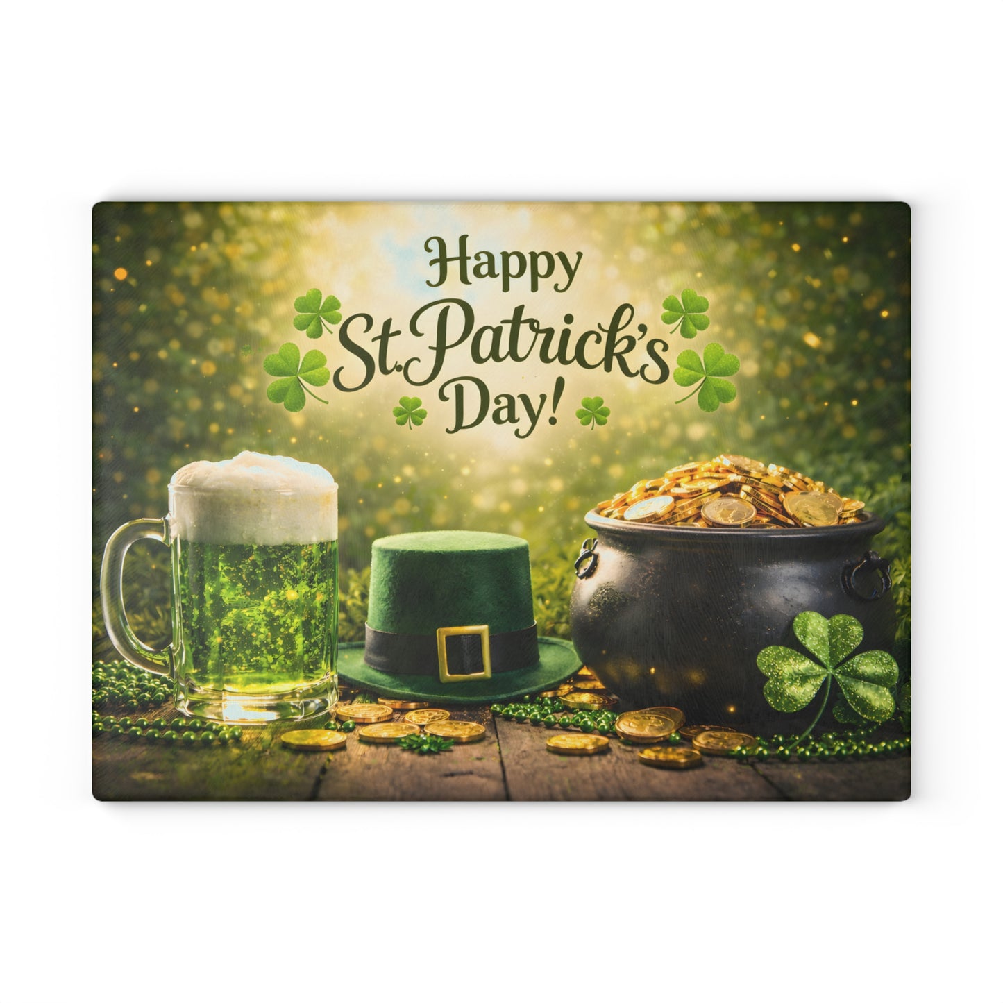 Happy St. Patrick’s Day Glass Cutting Board – Festive Irish Kitchen Decor