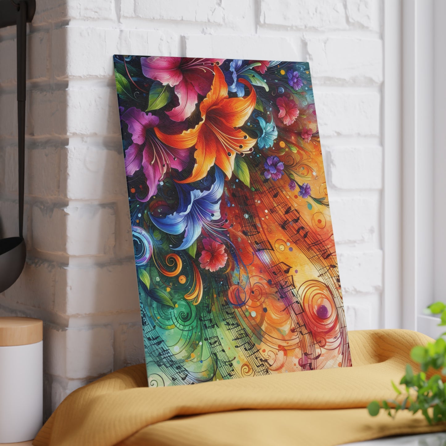 🎶🌺 Music and Flowers Cutting Board – Artistic Harmony for Your Kitchen 🌈
