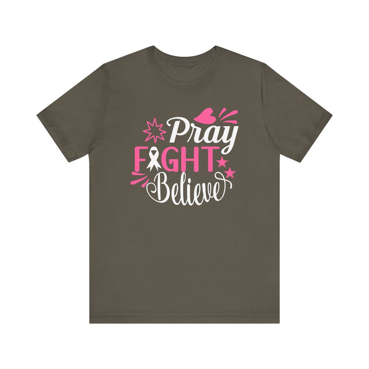 💗 Pray Fight Believe – Breast Cancer Awareness T-Shirt 🎗️
