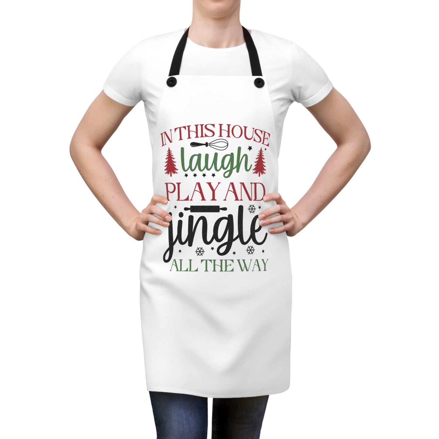 Delantal “En esta casa reímos, jugamos y tintineamos todo el tiempo”: un artículo imprescindible para las cocinas festivas.