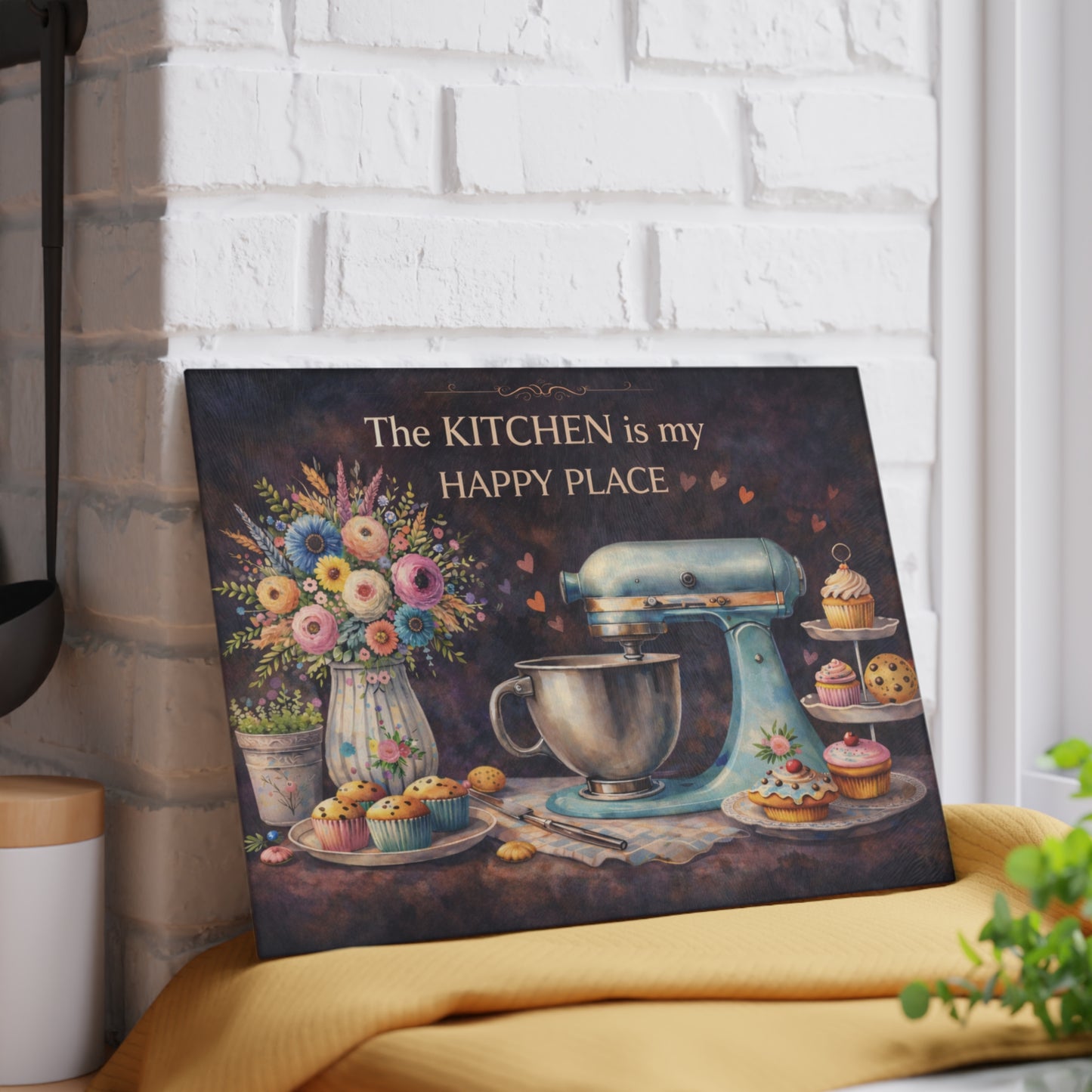 The Kitchen Is My Happy Place Glass Cutting Board – Baking Lover Kitchen Decor