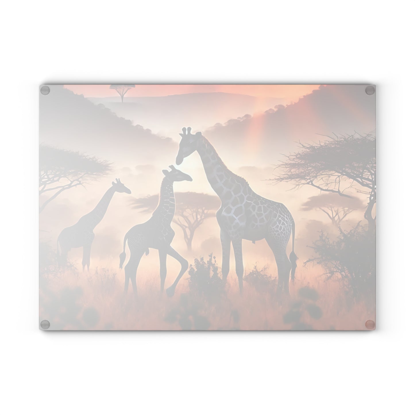 Tabla de cortar de vidrio con diseño de jirafa al atardecer, decoración de cocina, regalo de inauguración de la casa, regalo para amantes de los animales, regalo personalizado de vidrio templado, tabla de charcutería
