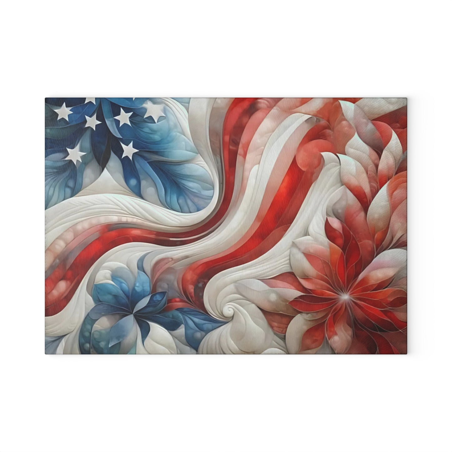 4th of July Quilt looking Glass Cutting Board – Patriotic Charm Meets Function