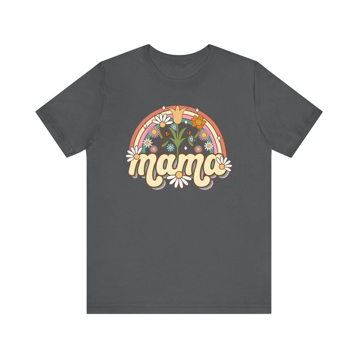 🌼🌈 Retro Floral Mama T-Shirt – Boho Rainbow Graphic Tee for Moms 🌻✨