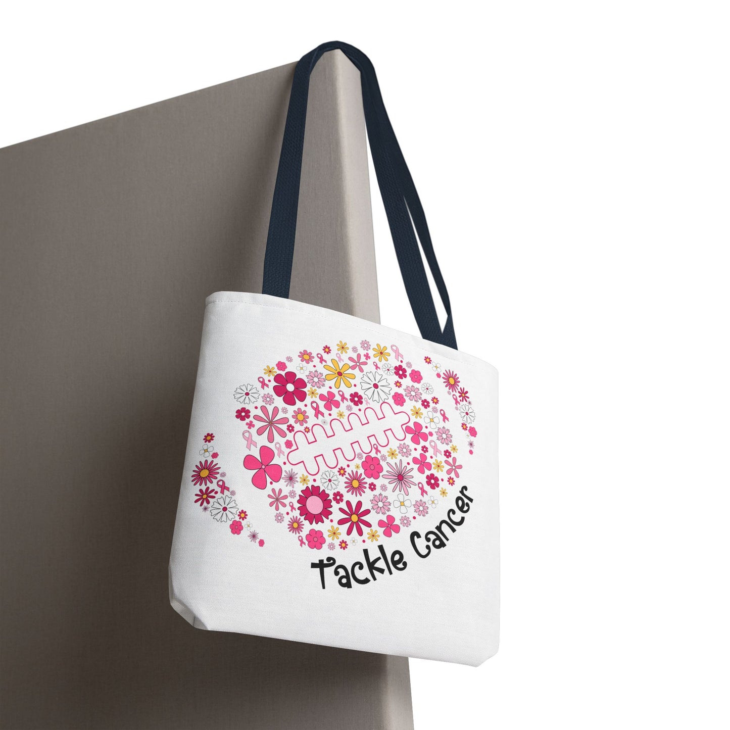 🌸 Pink Floral Football Tote Bag – Game Day Meets Breast Cancer Awareness 🎀👜