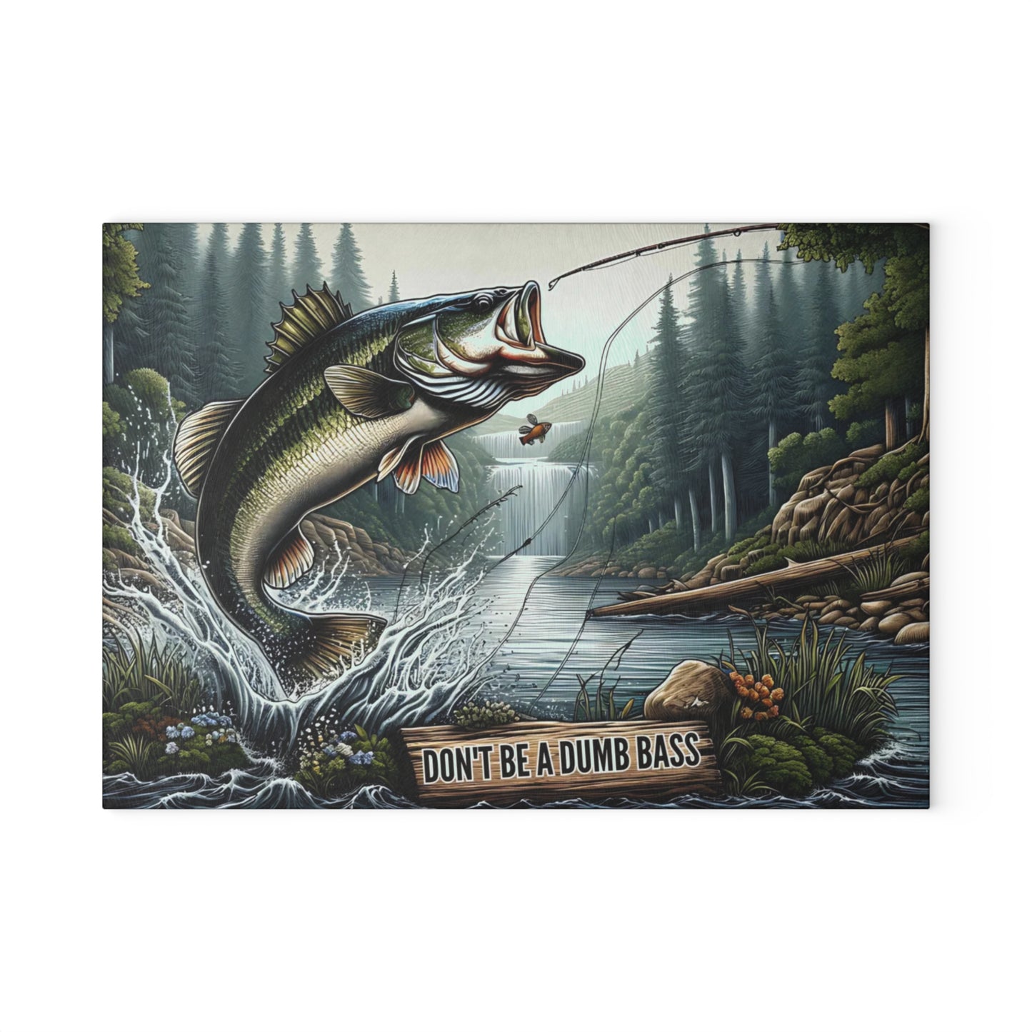 🎣🐟 Don’t Be a Dumb Bass Cutting Board – Funny Fishing Gift & Rustic Cabin Kitchen Décor 🇺🇸🌲