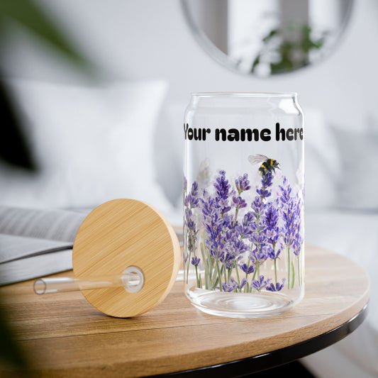 💜🐝 Personalized Lavender Sipper Glass – Buzzing with Bloom & Charm 🌿