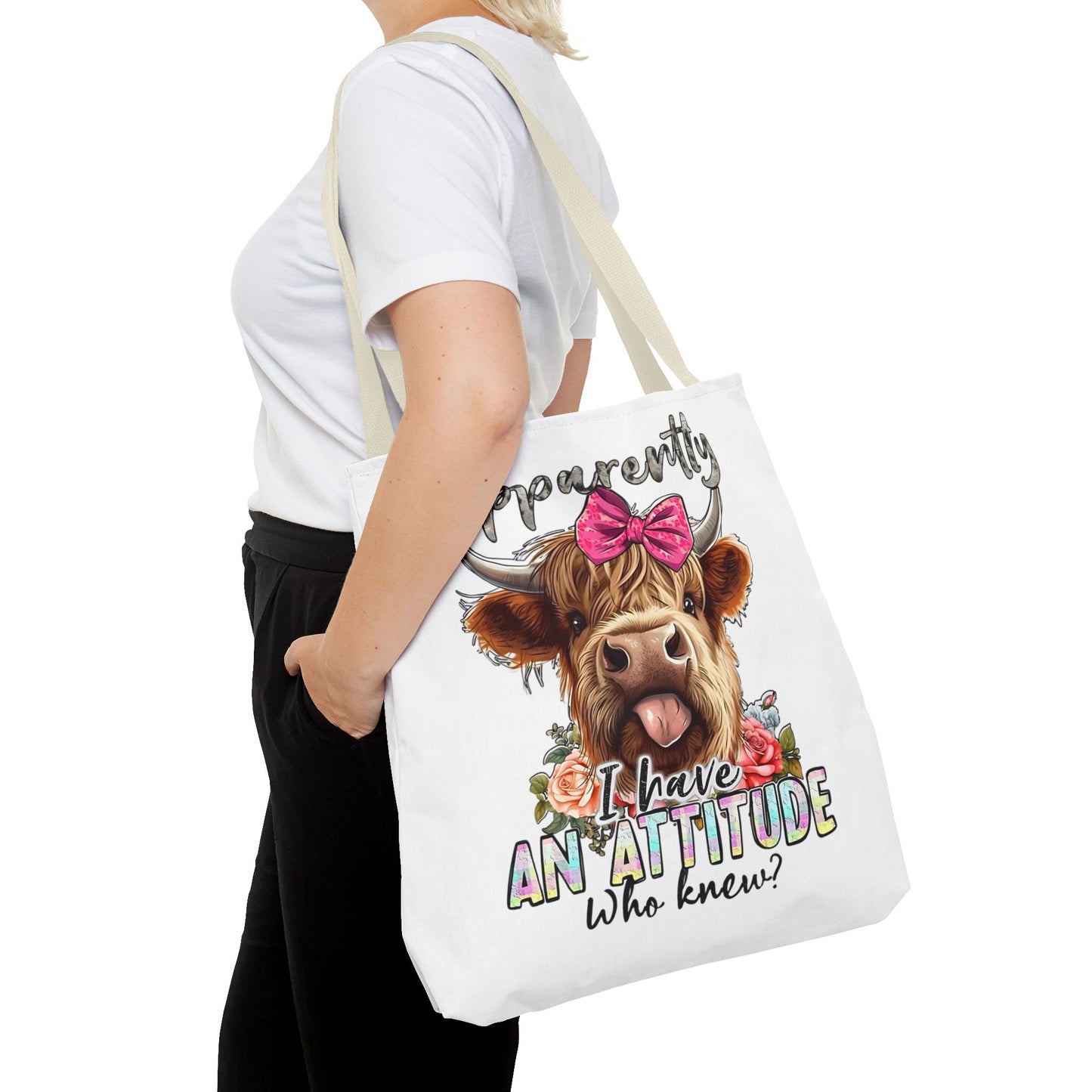 🐄 Al parecer, tengo actitud: bolso tote Sassy Cow con lazo rosa 🌸