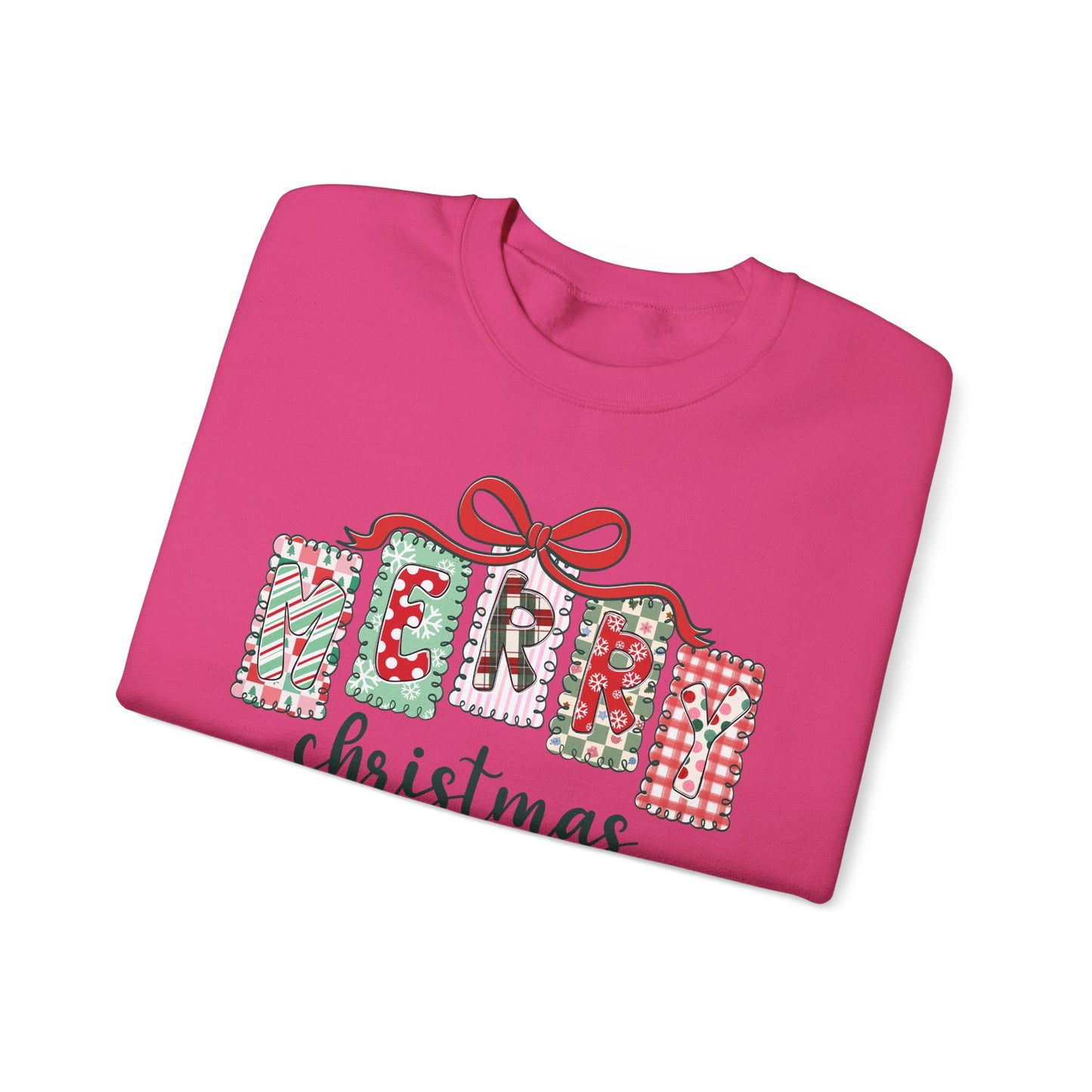 🎀✨ Merry Christmas Sweatshirt – Cozy Patchwork Holiday Crewneck
