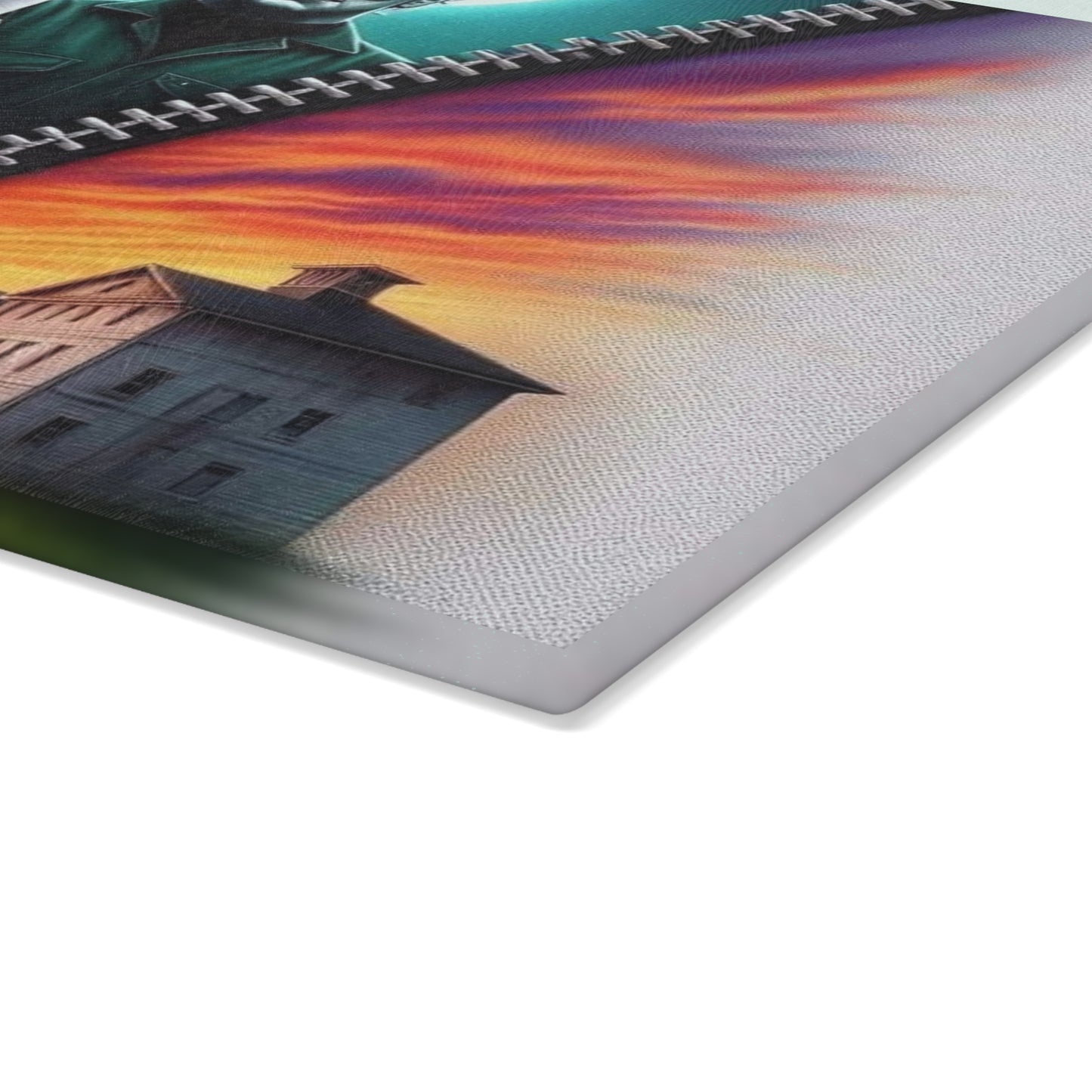 🔪 Sunset Madness Cutting Board – Zip Through the Chaos in Style