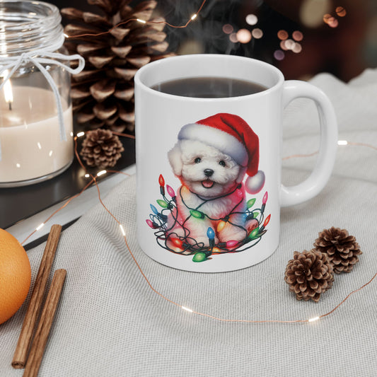 🎄 Bichon Frise Christmas Lights Mug – Holiday Cheer with a Fluffy Twist ☕