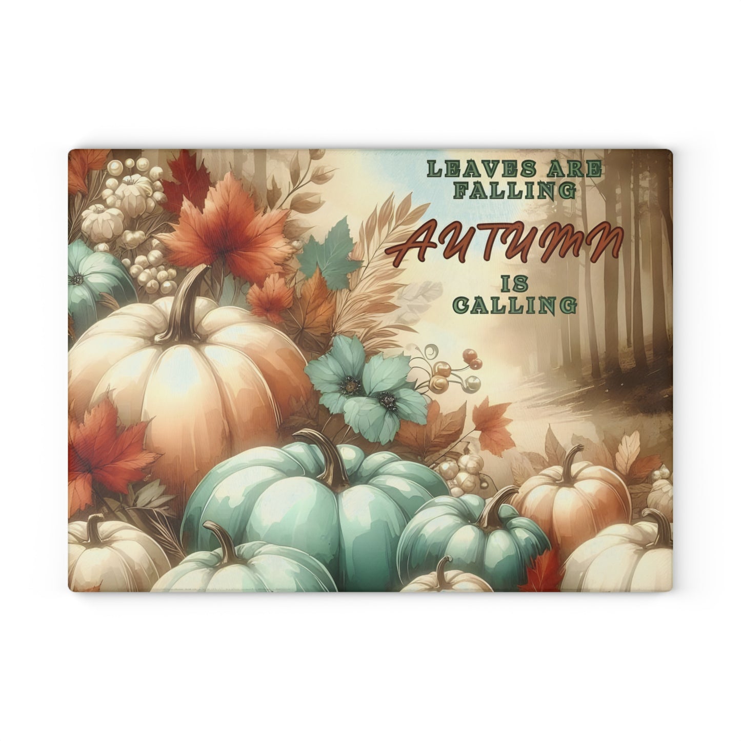 🍂 Leaves Are Falling, Autumn Is Calling – Pumpkin Art Glass Cutting Board