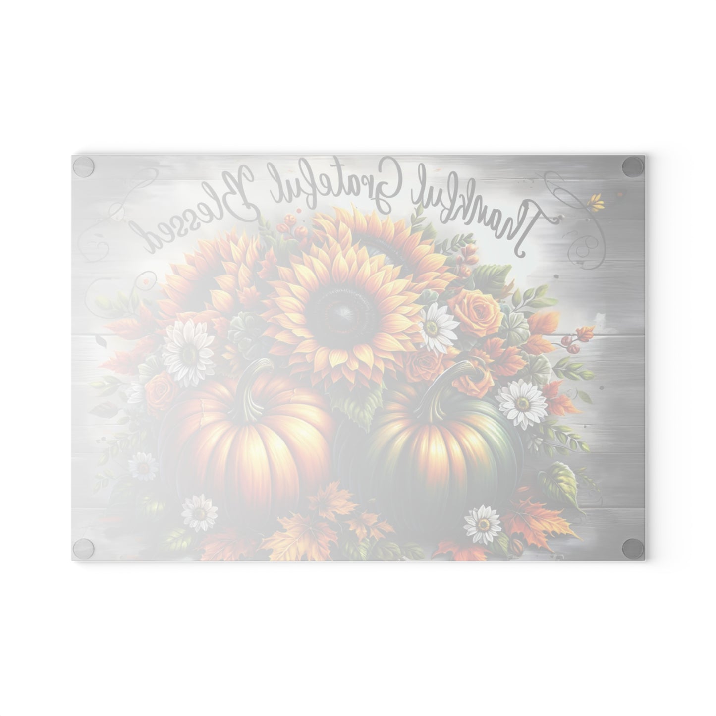 🍂🌻 “Thankful • Grateful • Blessed” Glass Cutting Board – Harvest Glow for Your Kitchen