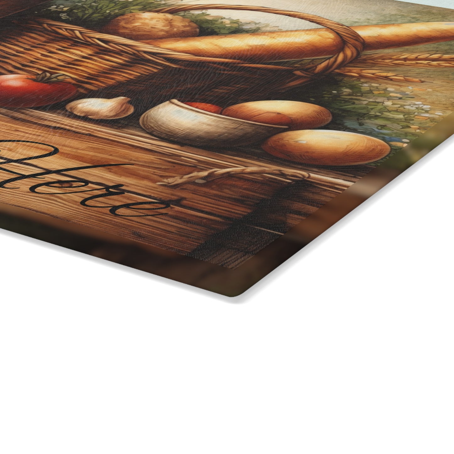 Rustic Farmhouse Breadbasket Personalized Glass Cutting Board – Custom Kitchen Name Display