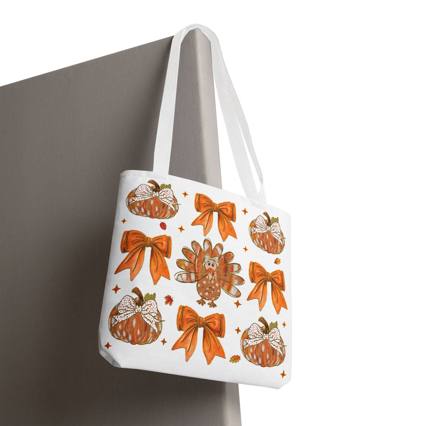 🎀 Girly Bows & Turkey Tote Bag – Cute & Cozy Thanksgiving Style 🦃🧡