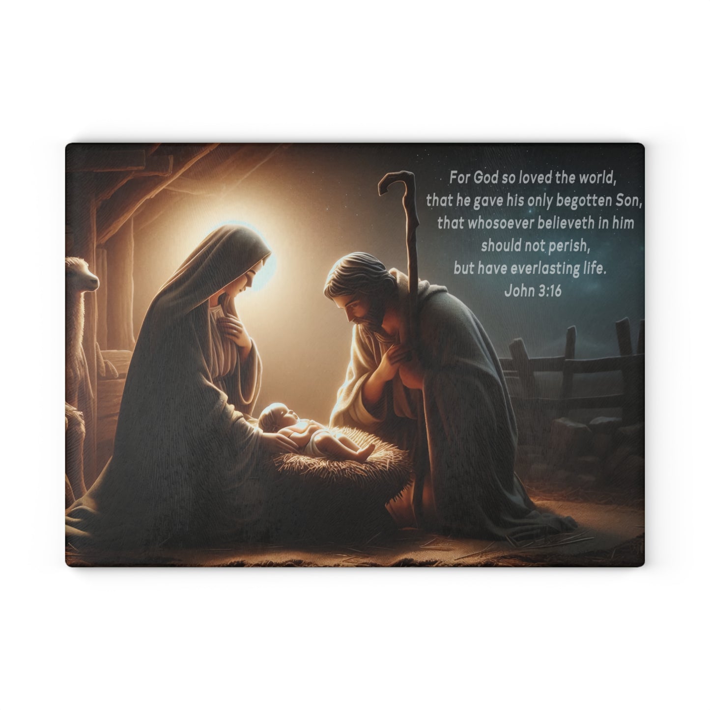 🌟🙏 Nativity Scene Cutting Board – John 3:16 Christmas Kitchen Décor ✝️✨