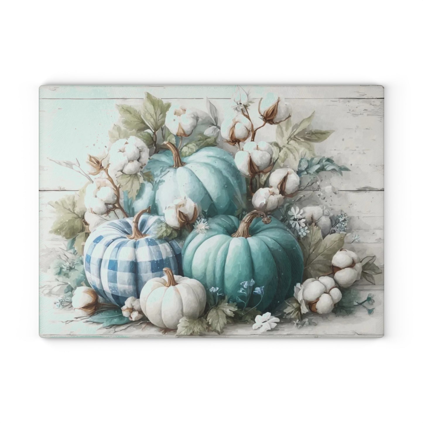 🎃🧵 “Teal Pumpkin Patch” Tempered Glass Board – Cozy Country Autumn