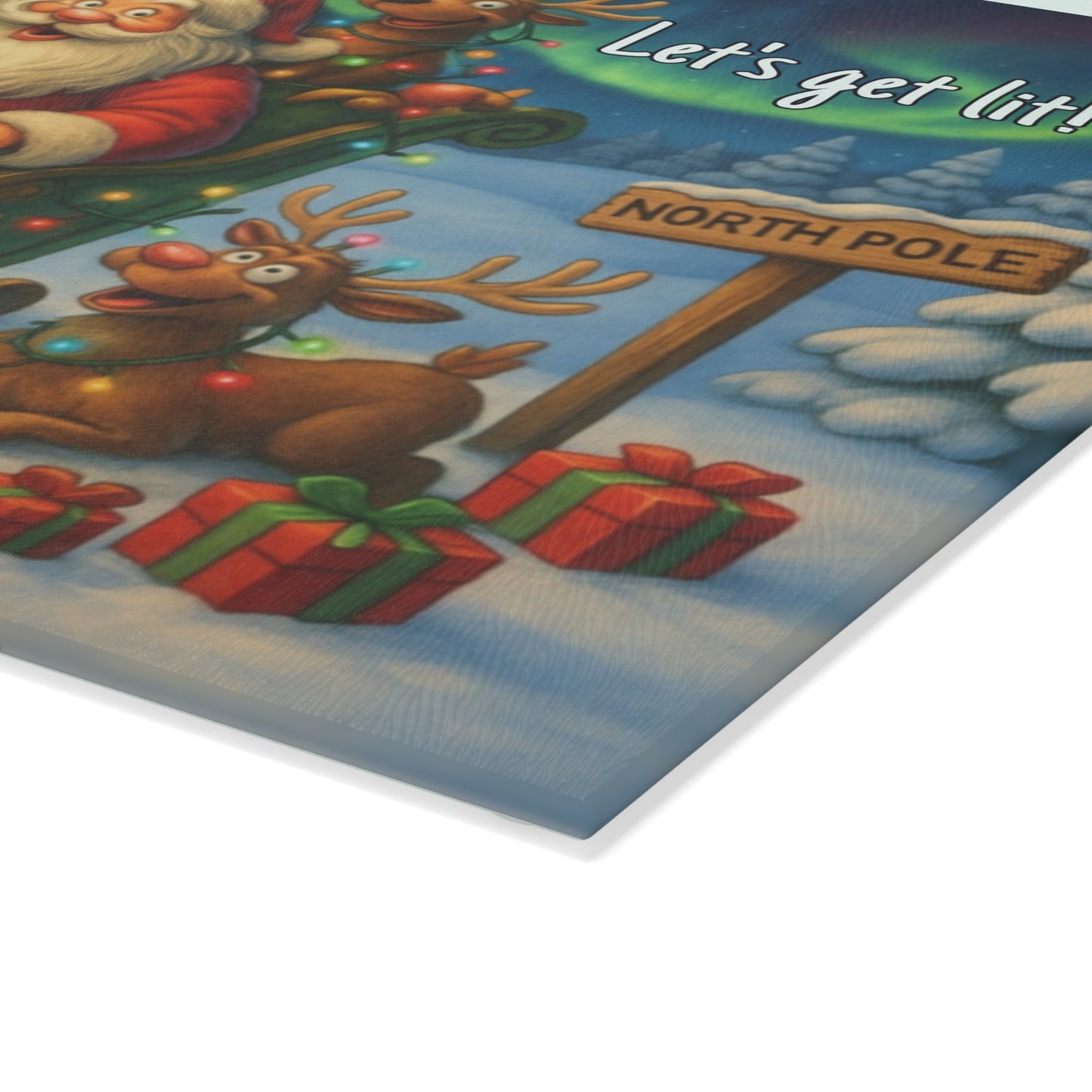 🎅✨ “Let’s Get Lit” Glass Cutting Board – Festive Cheer for Your Holiday Kitchen