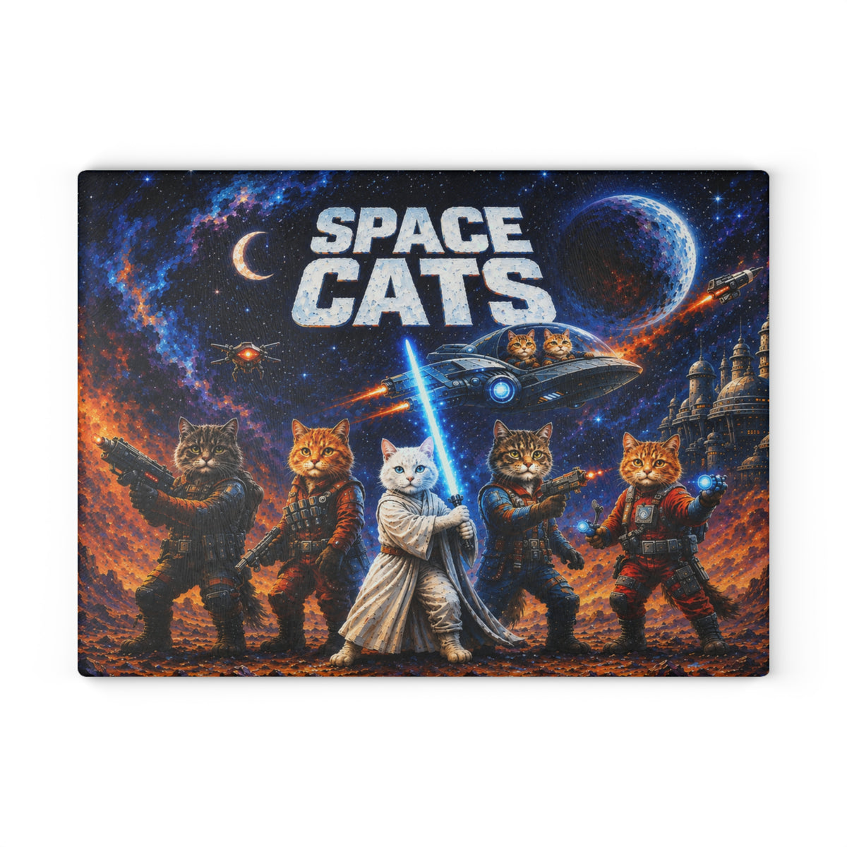 Space Cats Cosmic Adventure Tempered Glass Cutting Board
