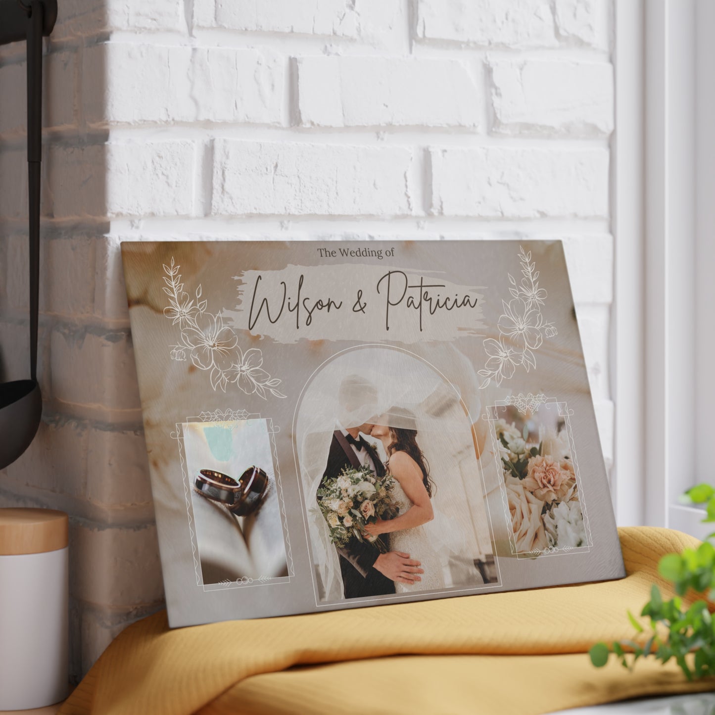 Wedding Photo Collage Glass Cutting Board – Personalized Couple Memory Keepsake