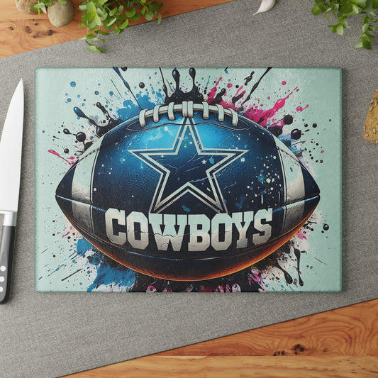 Tabla de cortar de vidrio con diseño de estrellas en azul marino y plateado: un diseño pop art audaz para cocinas contemporáneas