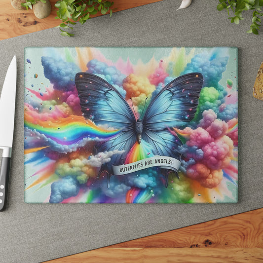 🦋🌈 Butterflies Are Angels Cutting Board – Vibrant Tribute with Heavenly Color Bursts