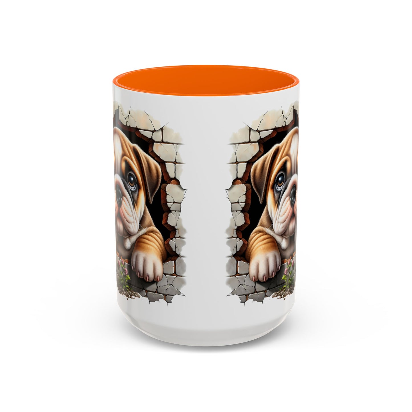 🎀🐶 English Bulldog Puppy Accent Mug – Cute Peek-Through Dog Design for Animal Lovers ☕💖