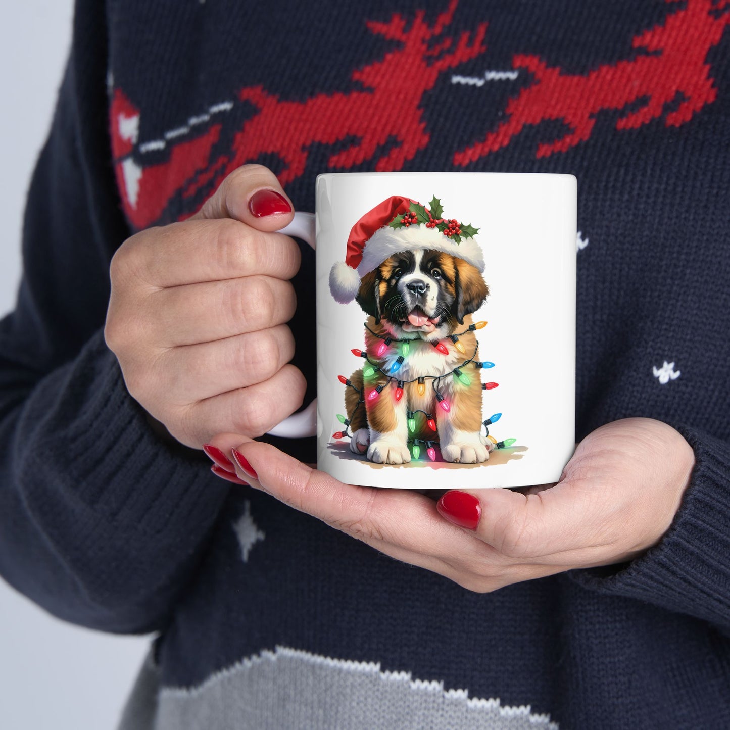 🎄 Saint Bernard Christmas Lights Mug – Festive Cheer with a Fluffy Twist 🐶