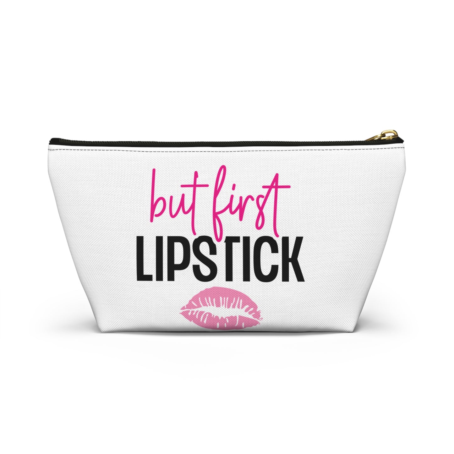Accessory Pouch – "But First Lipstick" Pink Makeup Bag