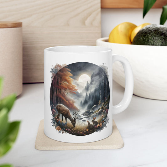 🦌🌲 Deer Forest Mug – Rustic Wildlife Coffee Cup ☕🍂